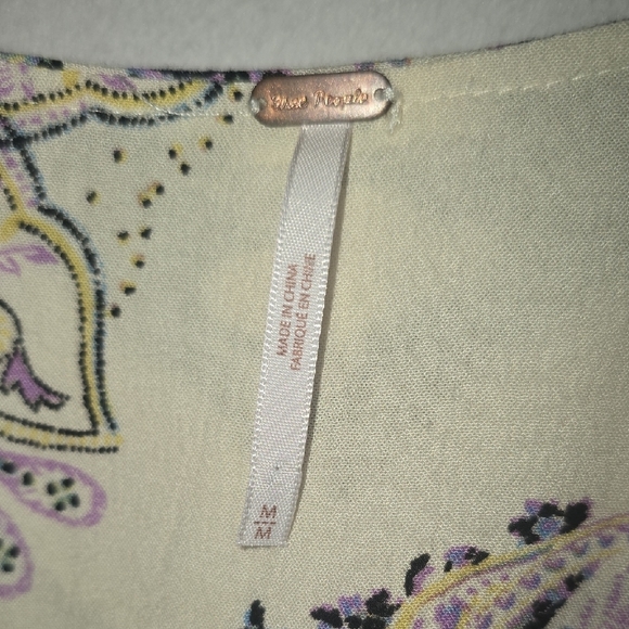 Free People Cream and Purple Patterned Tunic Top With Flowy Bell Sleves - Picture 2 of 8